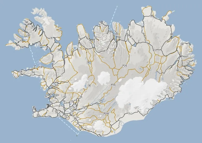 mappa strade asfaltate sterrate Islanda