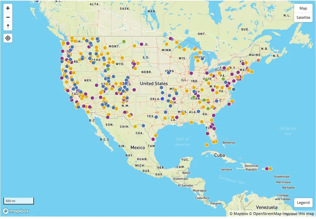 mappa campeggi parchi USA